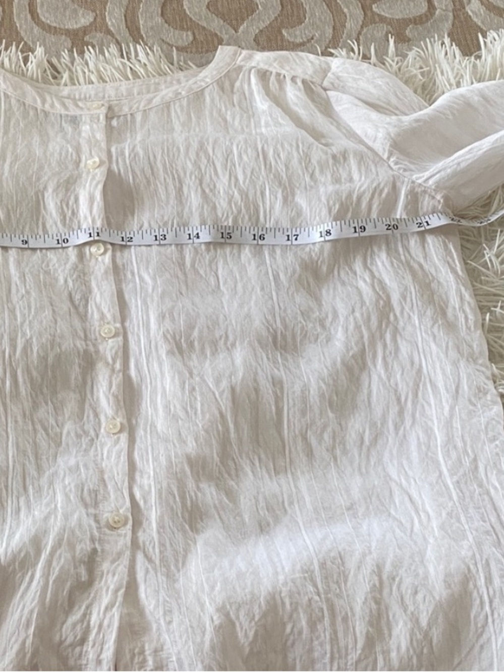 Ann Taylor White Crinkle Button Front Blouse Size Small Long Sleeve - Picture 7 of 10
